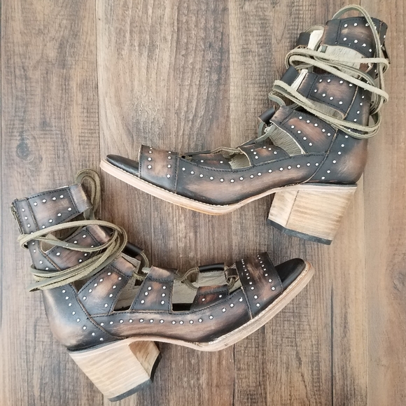 Freebird by Steven Shoes - Freebird "Hazel" Leather Gladiator Heeled Sandals